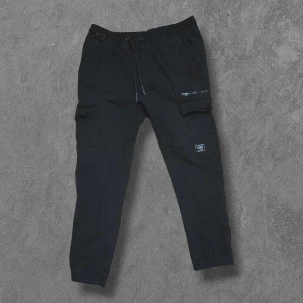 Y2K Akademiks Black Taper Streetwear Cargo Jogging Pants Large